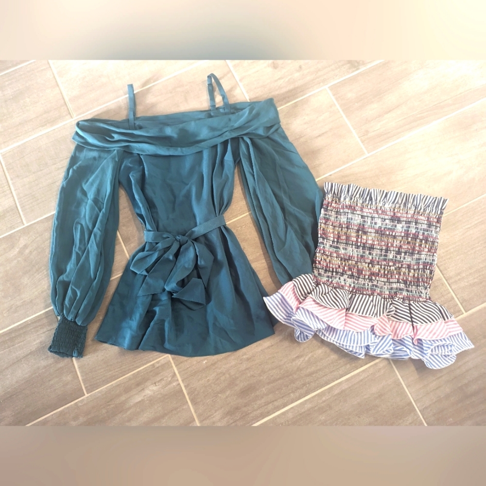 Bebe off shoulder & SheIn sleeveless ruffle tops XS